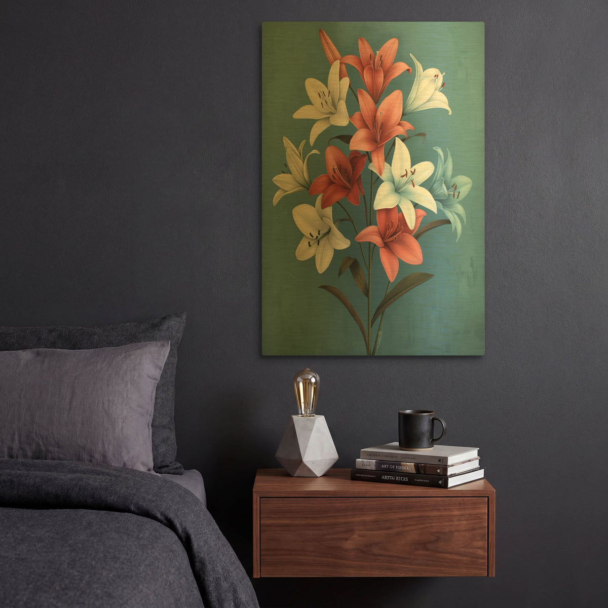 'Abstract Pink And Blue White Lilies 2' By Momart Gold Metal Wall Art