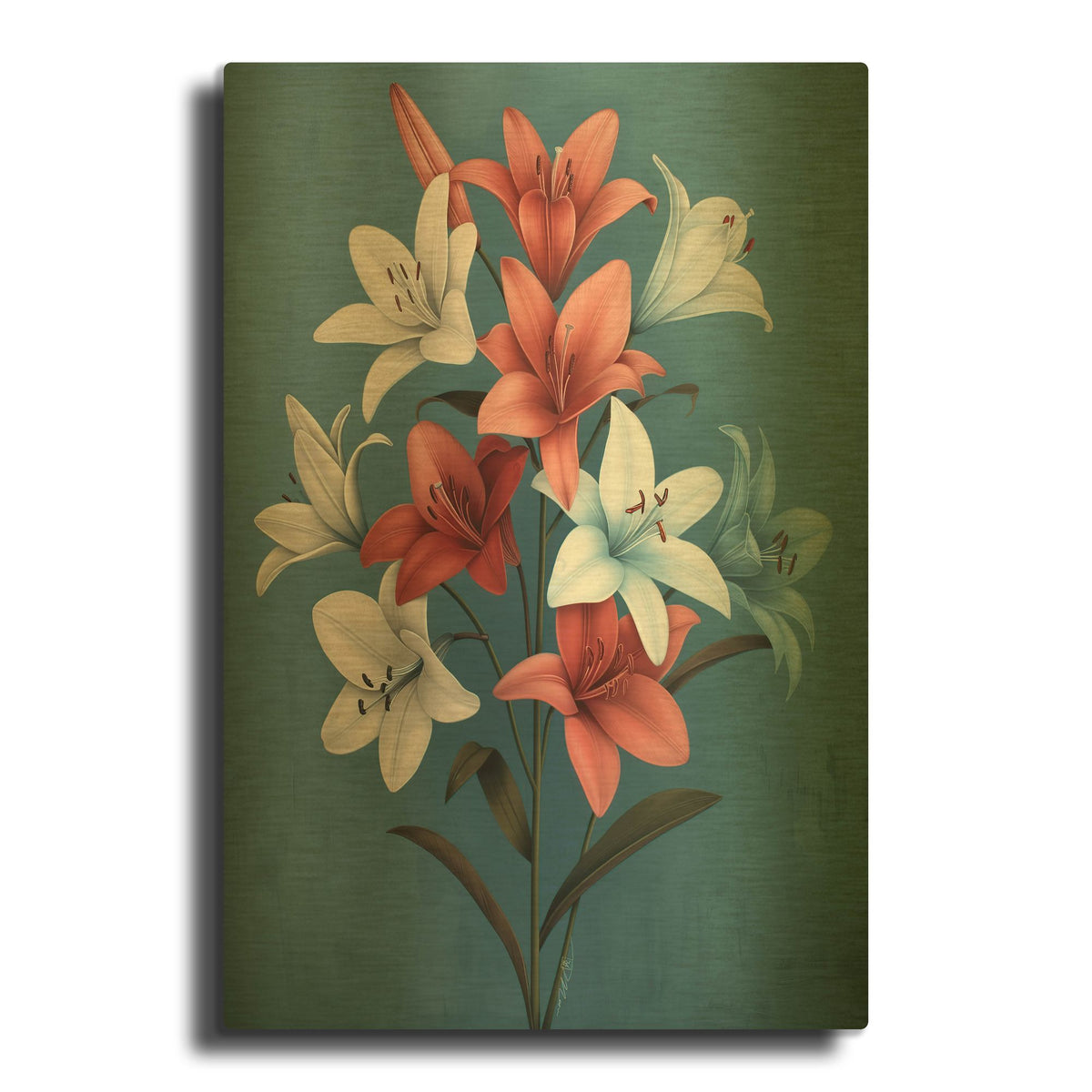 'Abstract Pink And Blue White Lilies 2' By Momart Gold Metal Wall Art