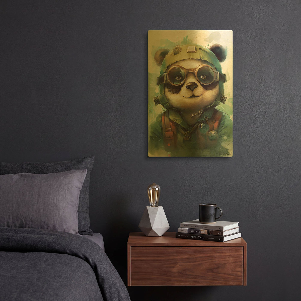 'Aviator Panda' By Momart Gold Metal Wall Art