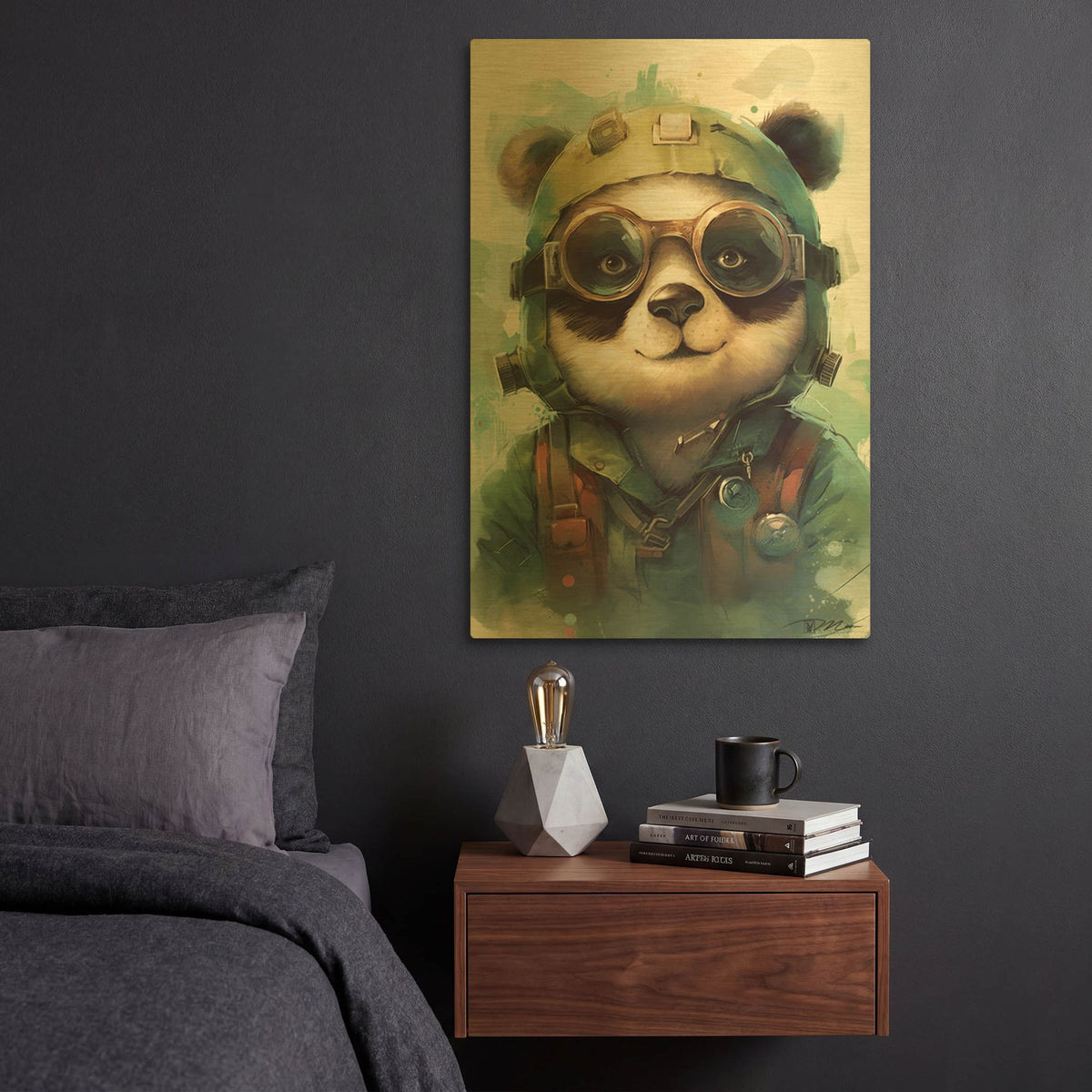 'Aviator Panda' By Momart Gold Metal Wall Art