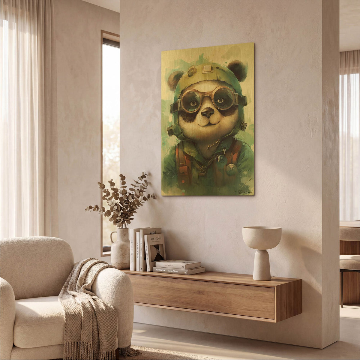 'Aviator Panda' By Momart Gold Metal Wall Art