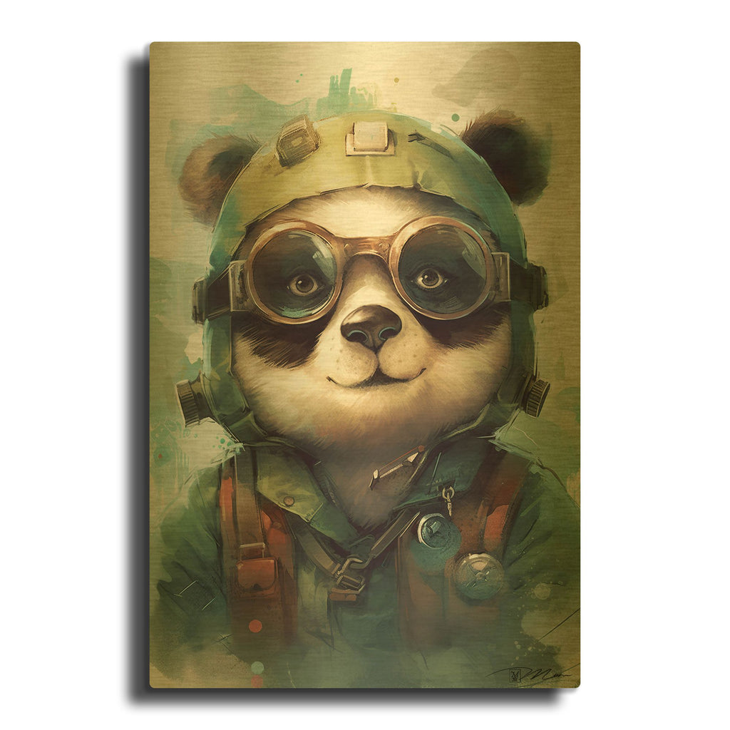 'Aviator Panda' By Momart Gold Metal Wall Art