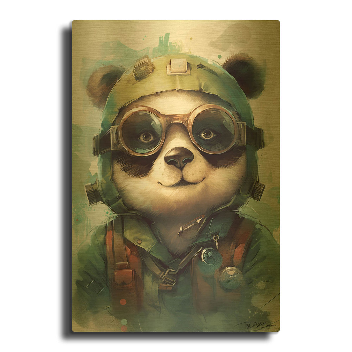 'Aviator Panda' By Momart Gold Metal Wall Art