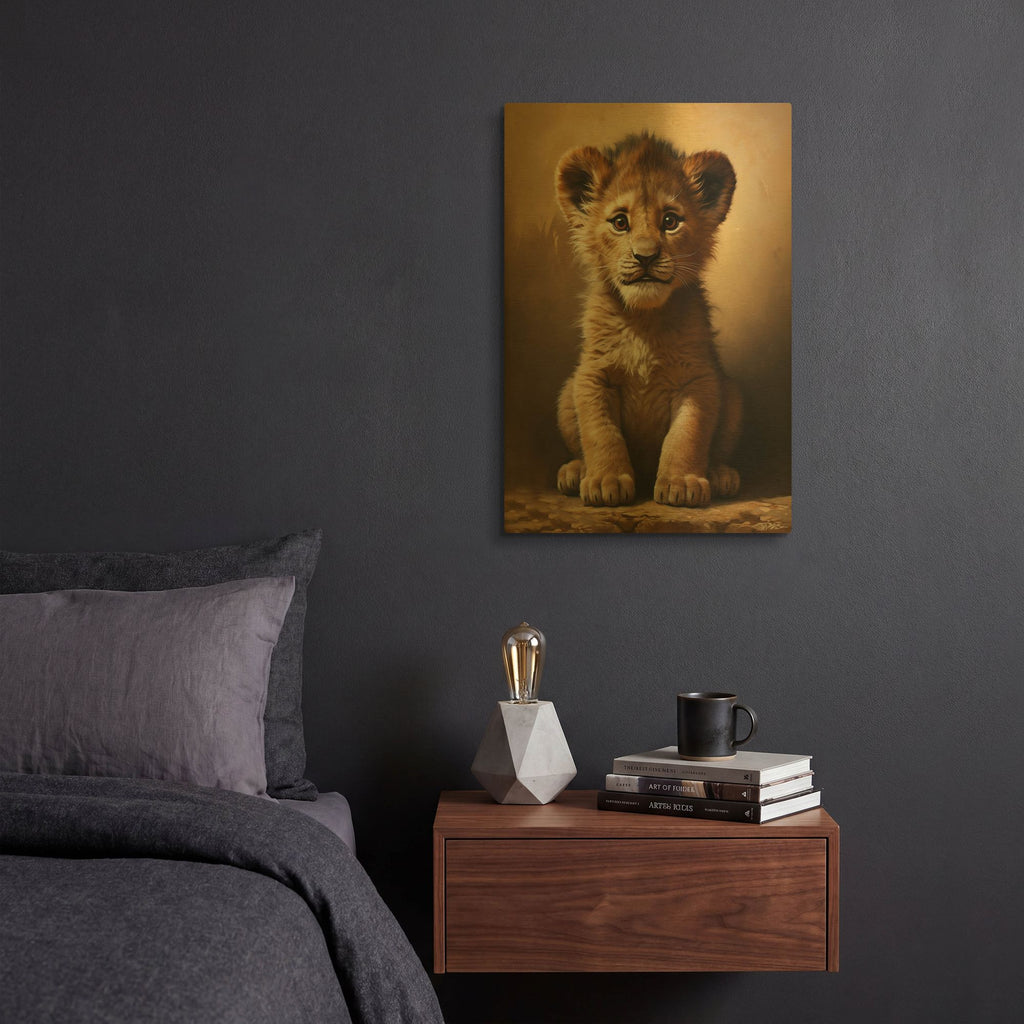 'Baby Lion 1' By Momart Gold Metal Wall Art
