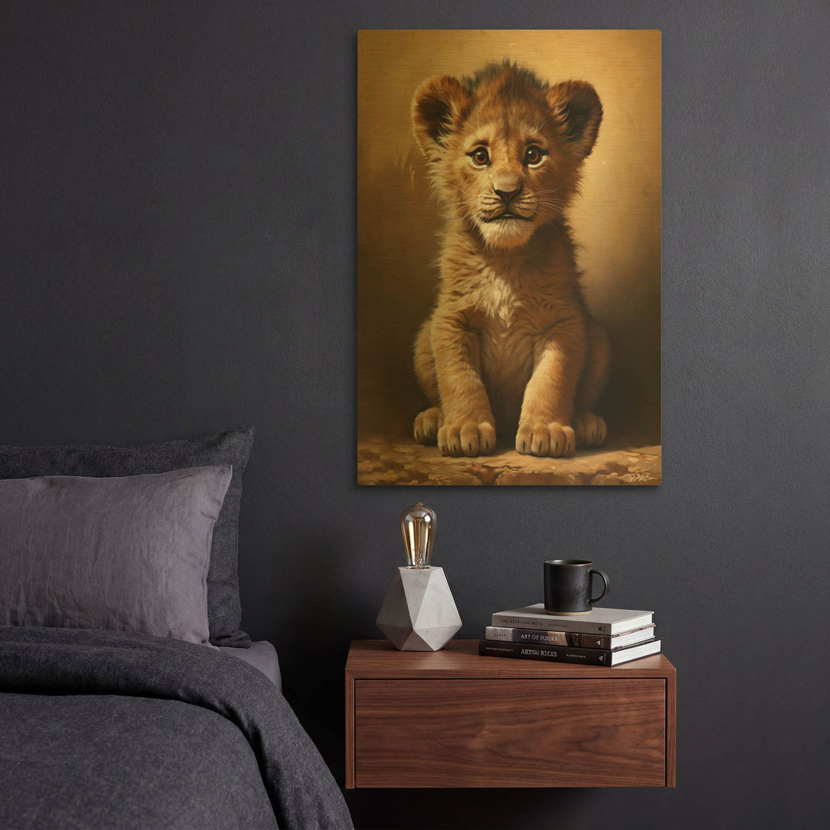 'Baby Lion 1' By Momart Gold Metal Wall Art