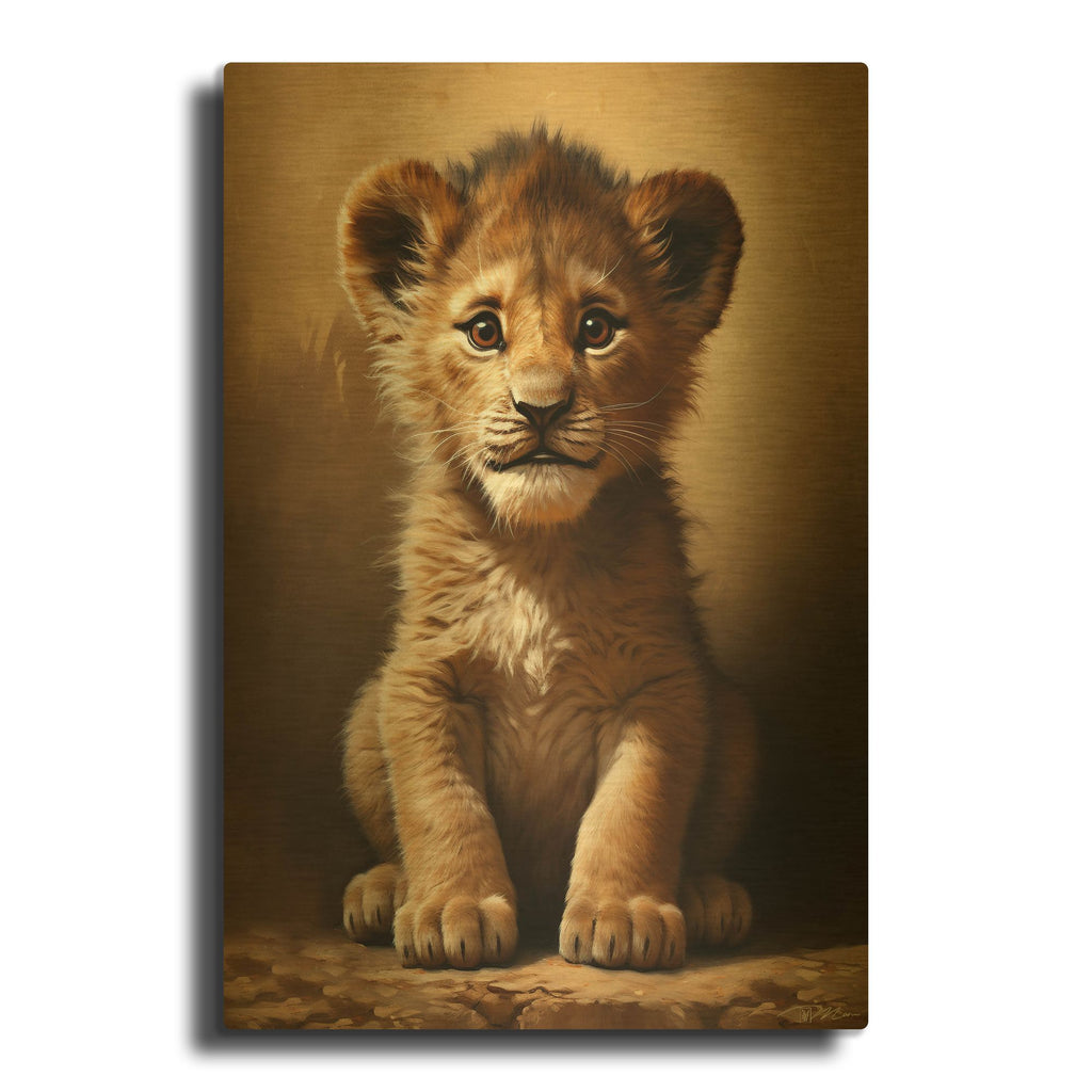'Baby Lion 1' By Momart Gold Metal Wall Art