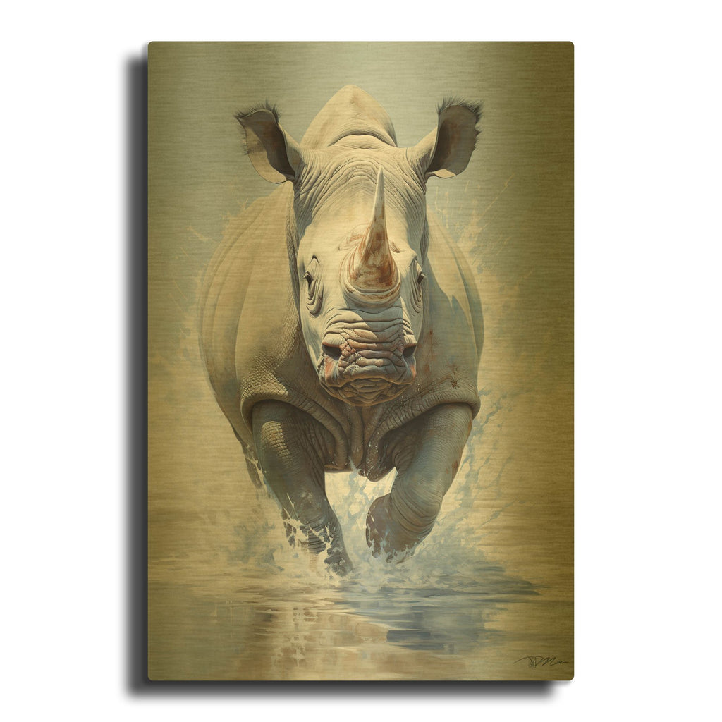'Baby Rhino' By Momart Gold Metal Wall Art