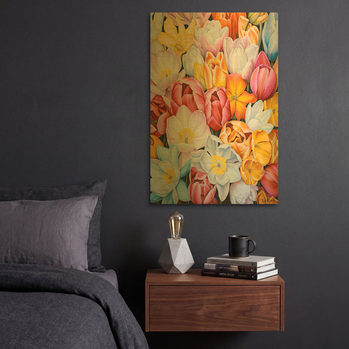 'Background Of Tulips' By Momart Gold Metal Wall Art