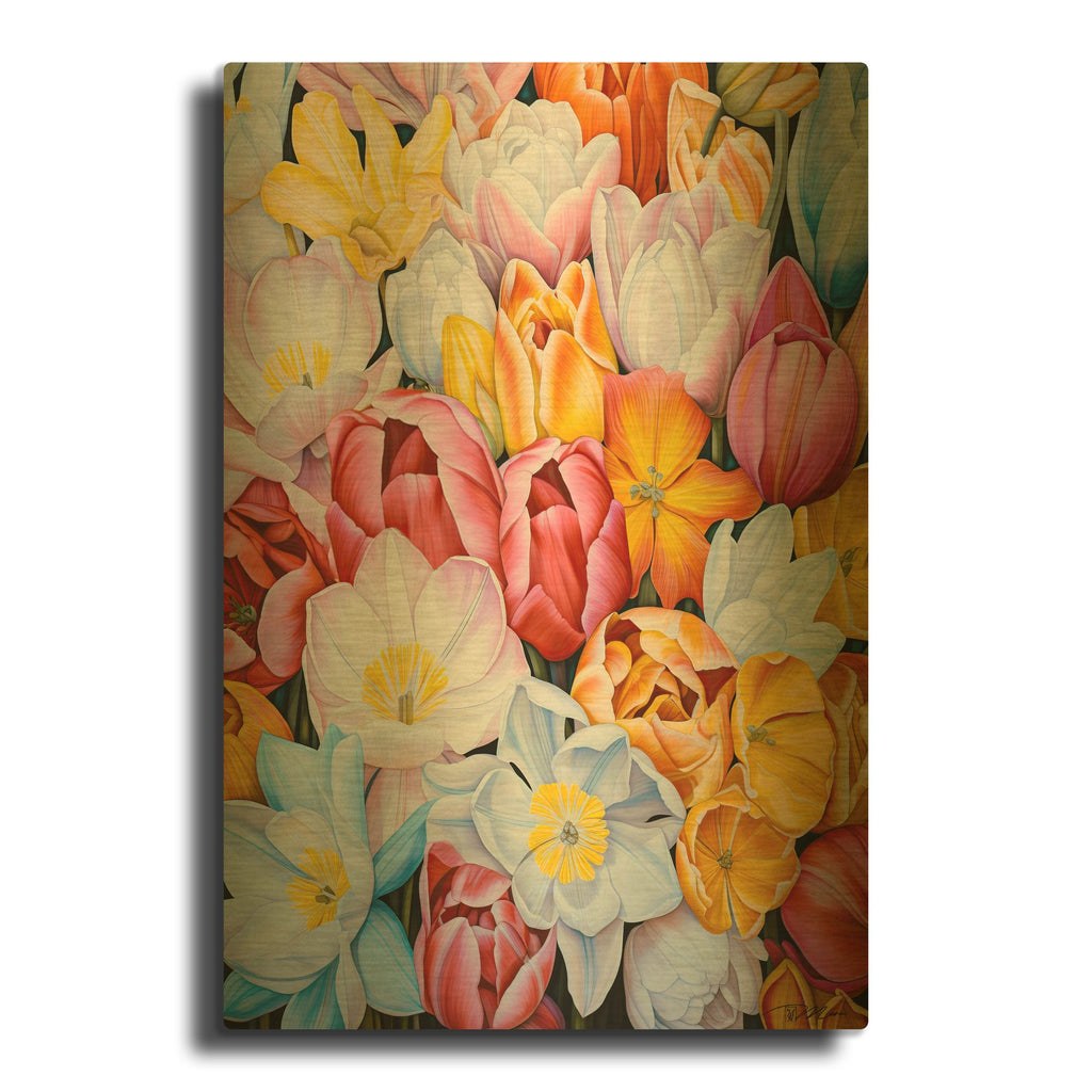 'Background Of Tulips' By Momart Gold Metal Wall Art