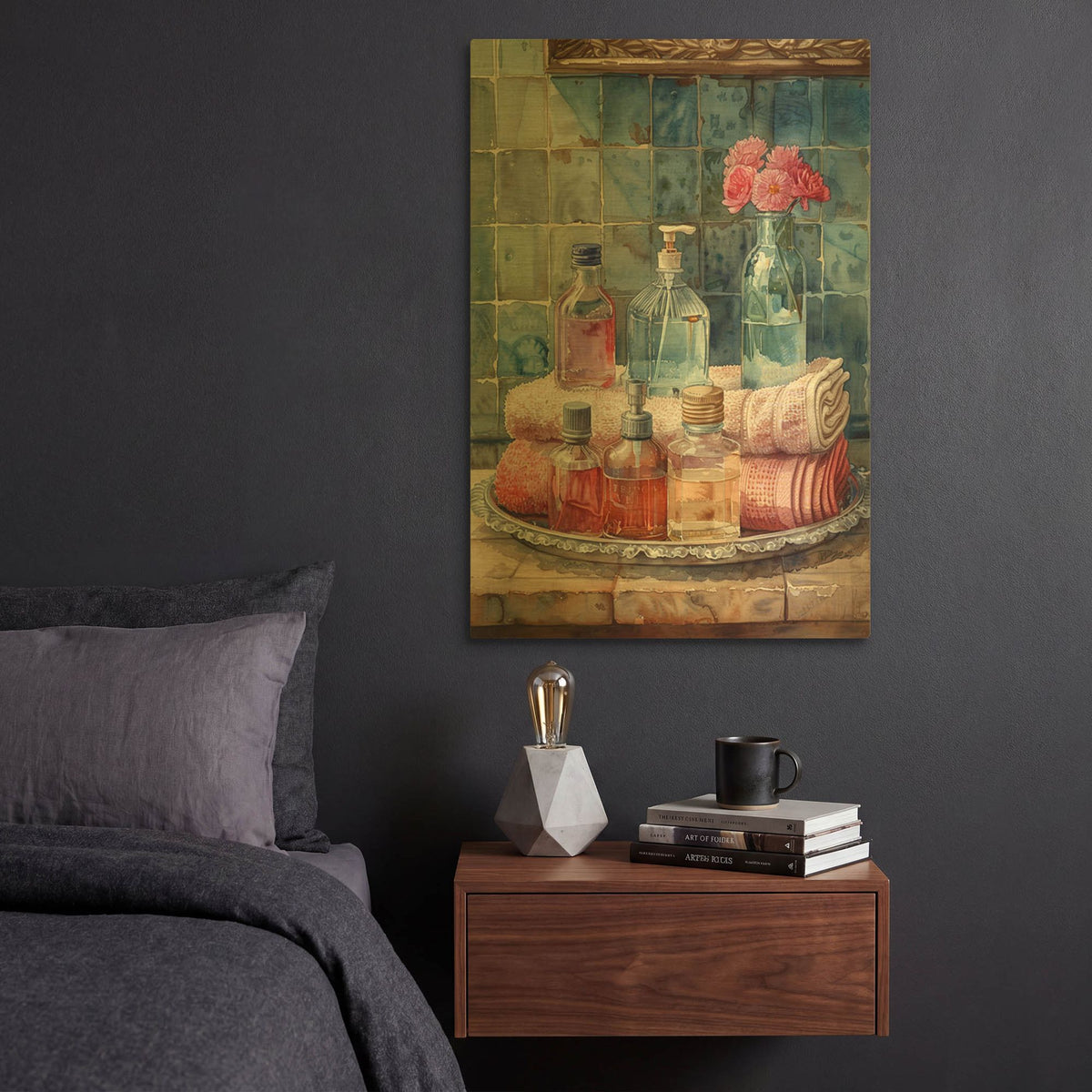 'Bath Perfumes' By Momart Gold Metal Wall Art