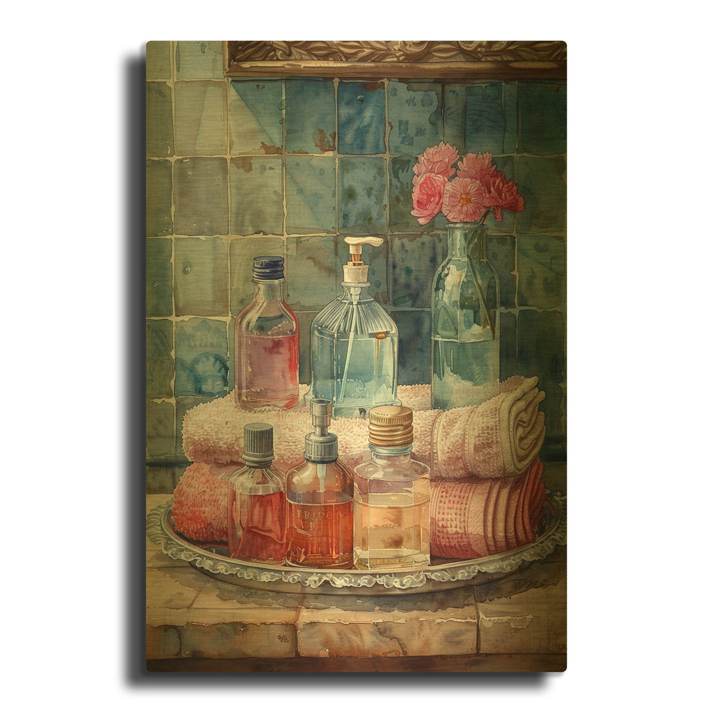 'Bath Perfumes' By Momart Gold Metal Wall Art