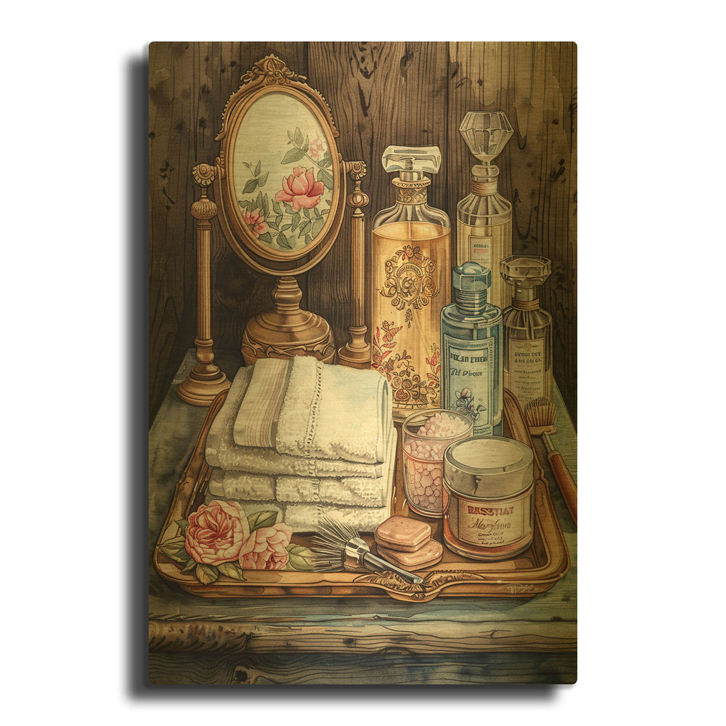 'Bath Salts And Perfumes' By Momart Gold Metal Wall Art