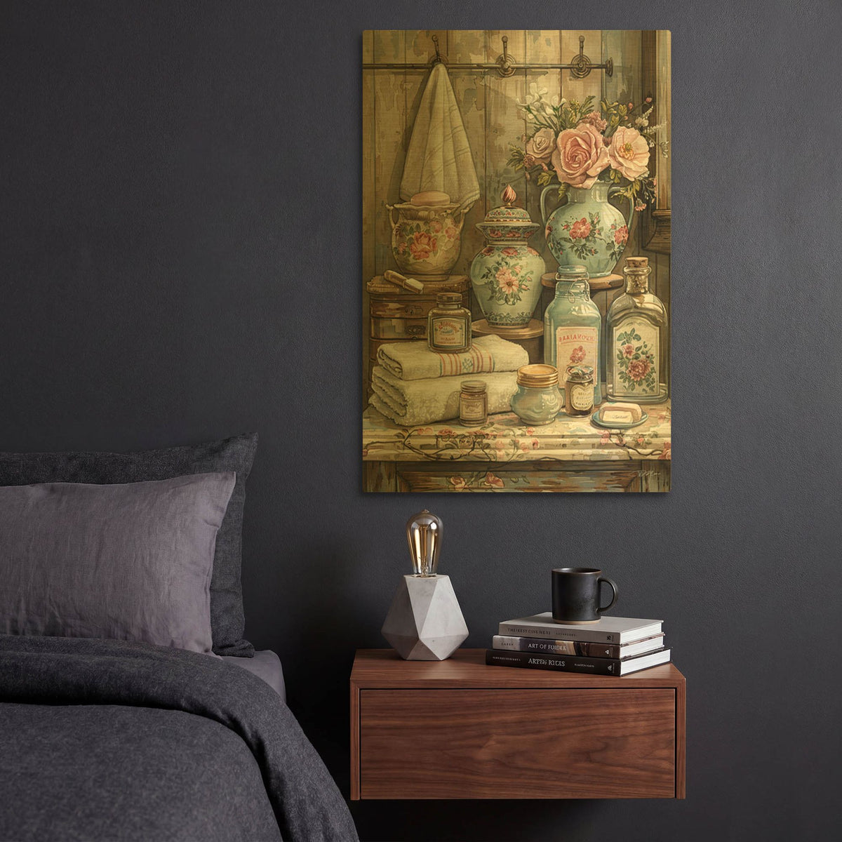 'Bathroom Accessories' By Momart Gold Metal Wall Art