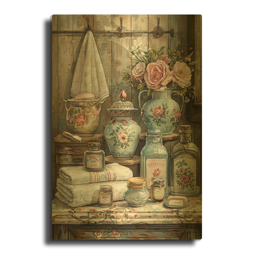 'Bathroom Accessories' By Momart Gold Metal Wall Art