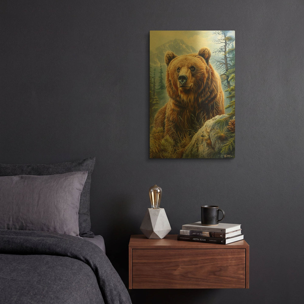 'Bear Portrait' By Momart Gold Metal Wall Art