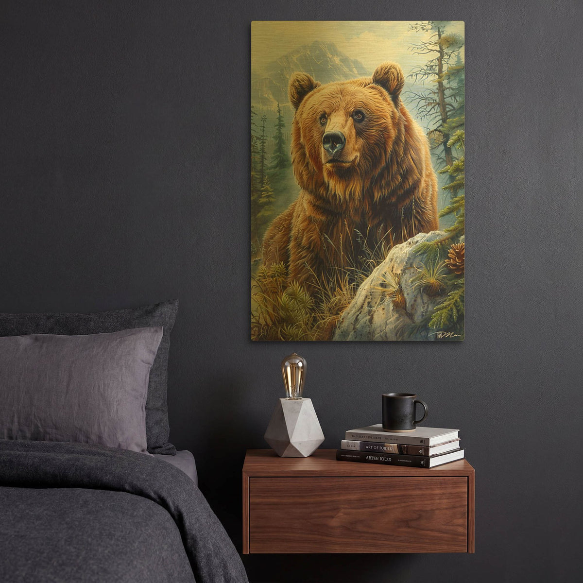 'Bear Portrait' By Momart Gold Metal Wall Art
