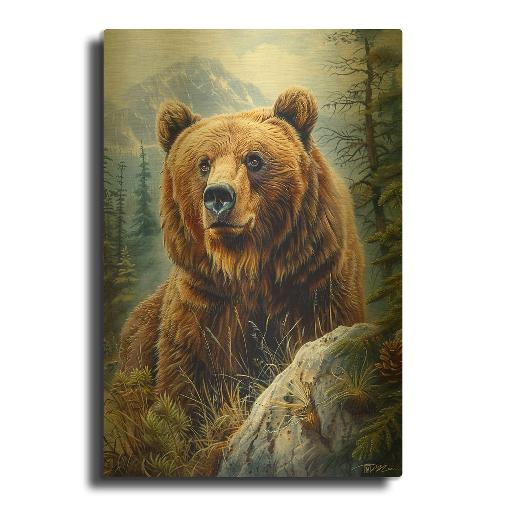 'Bear Portrait' By Momart Gold Metal Wall Art