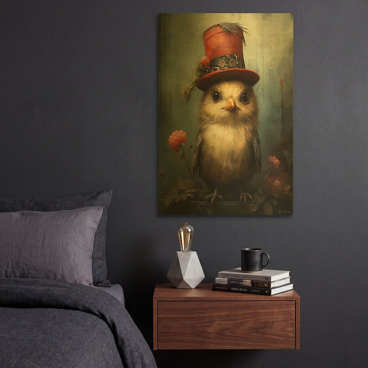 'Bird With The Red Cylinder' By Momart Gold Metal Wall Art