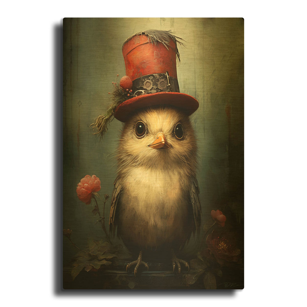 'Bird With The Red Cylinder' By Momart Gold Metal Wall Art