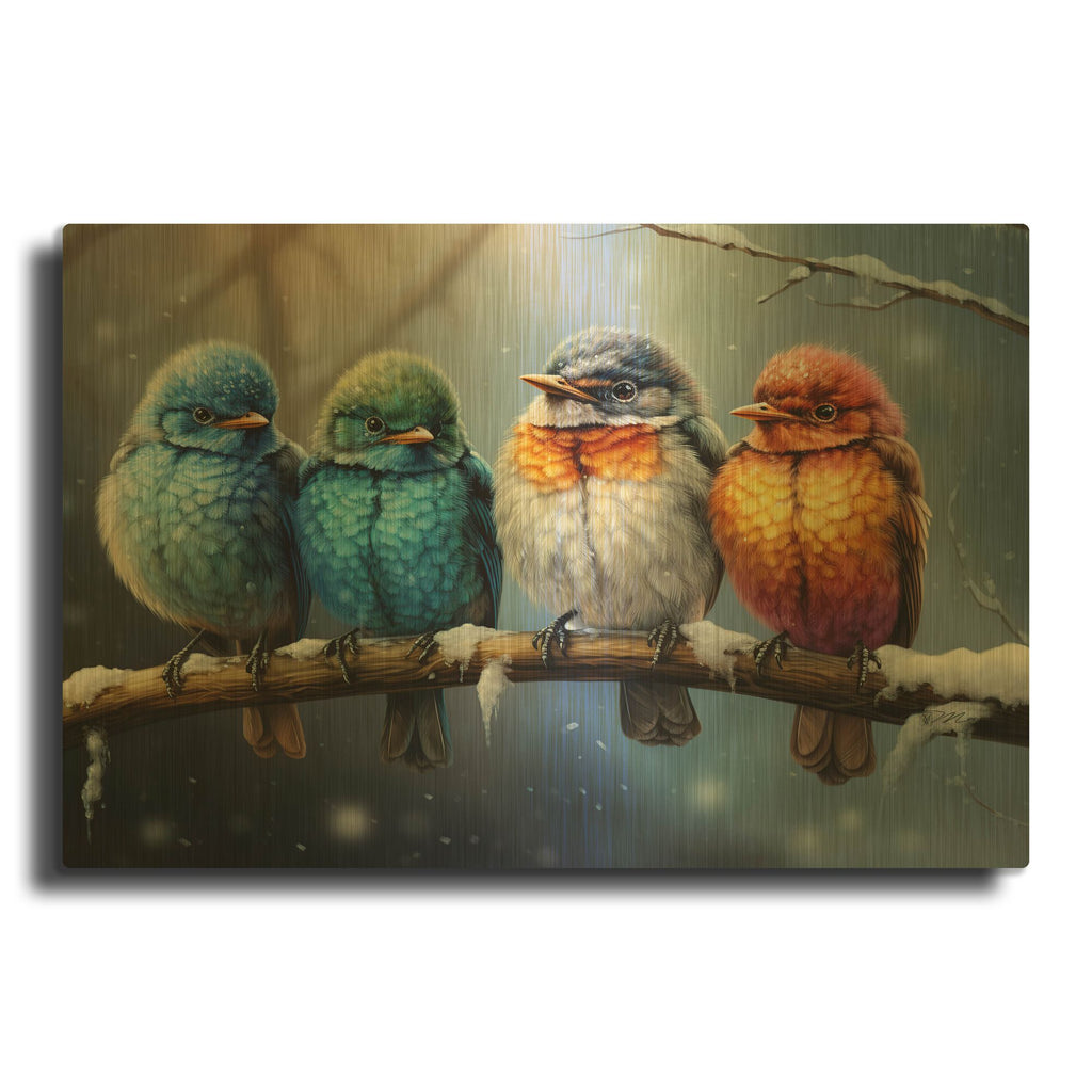 'Birds On Branches 6' By Momart Gold Metal Wall Art