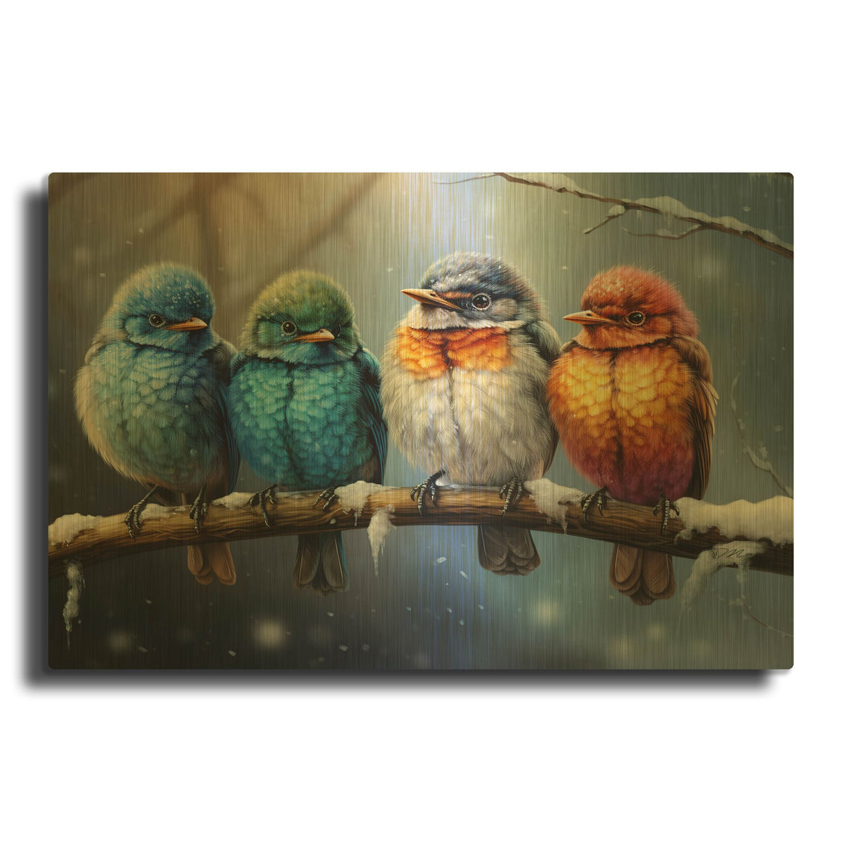 'Birds On Branches 6' By Momart Gold Metal Wall Art