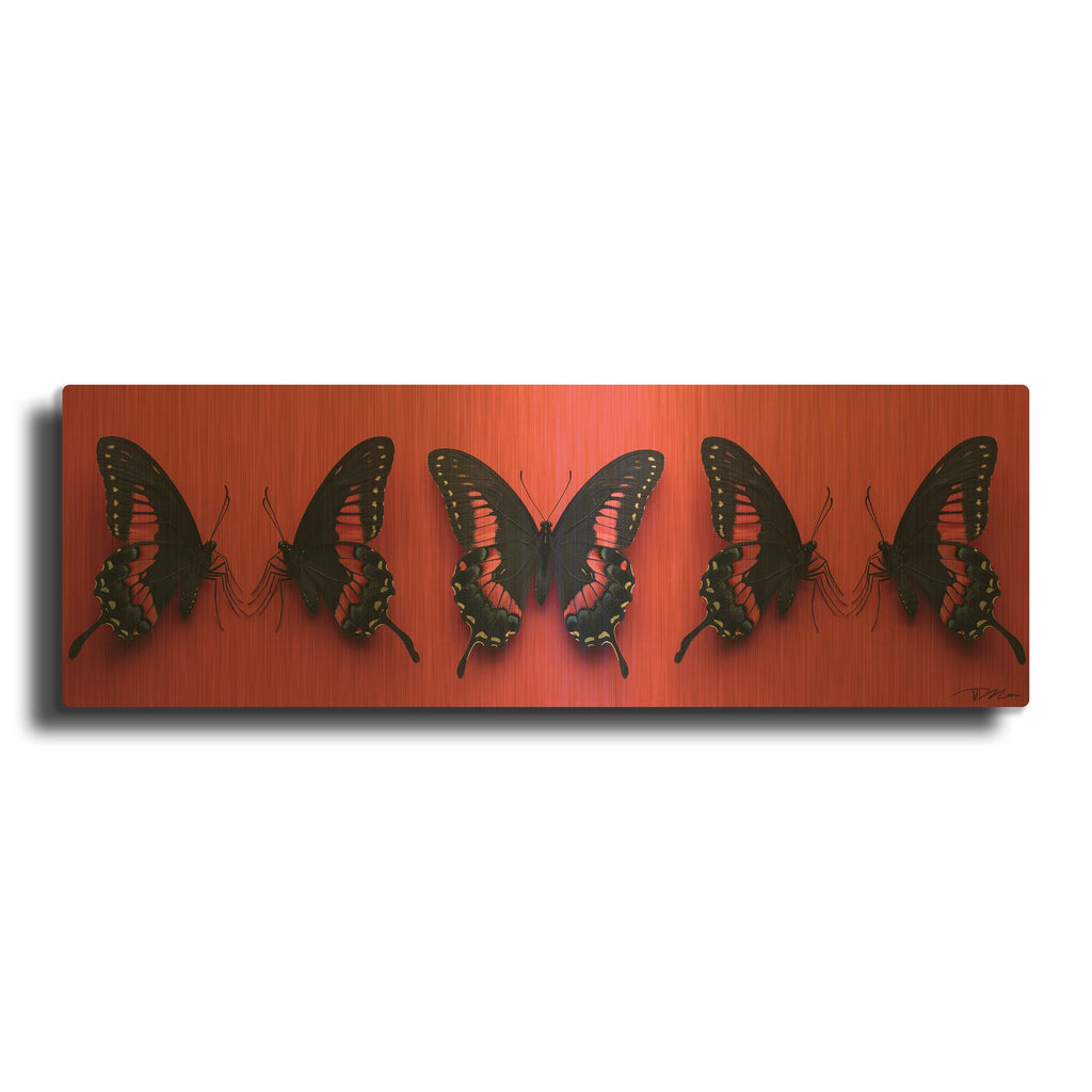 'Black And Red Butterflies' By Momart Gold Metal Wall Art