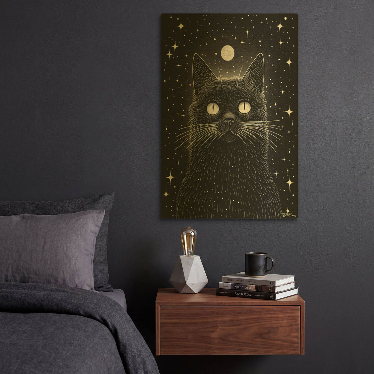 'Black And White Cat 3' By Momart Gold Metal Wall Art