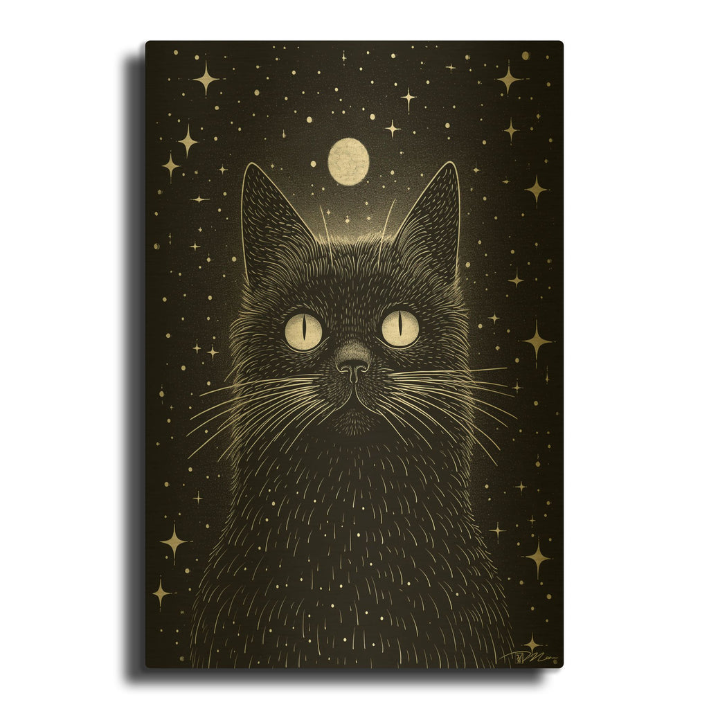 'Black And White Cat 3' By Momart Gold Metal Wall Art