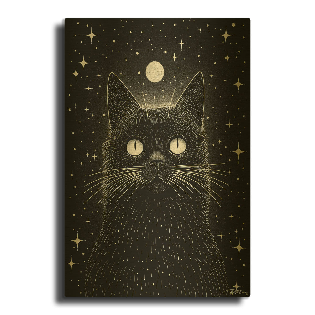 'Black And White Cat 3' By Momart Gold Metal Wall Art