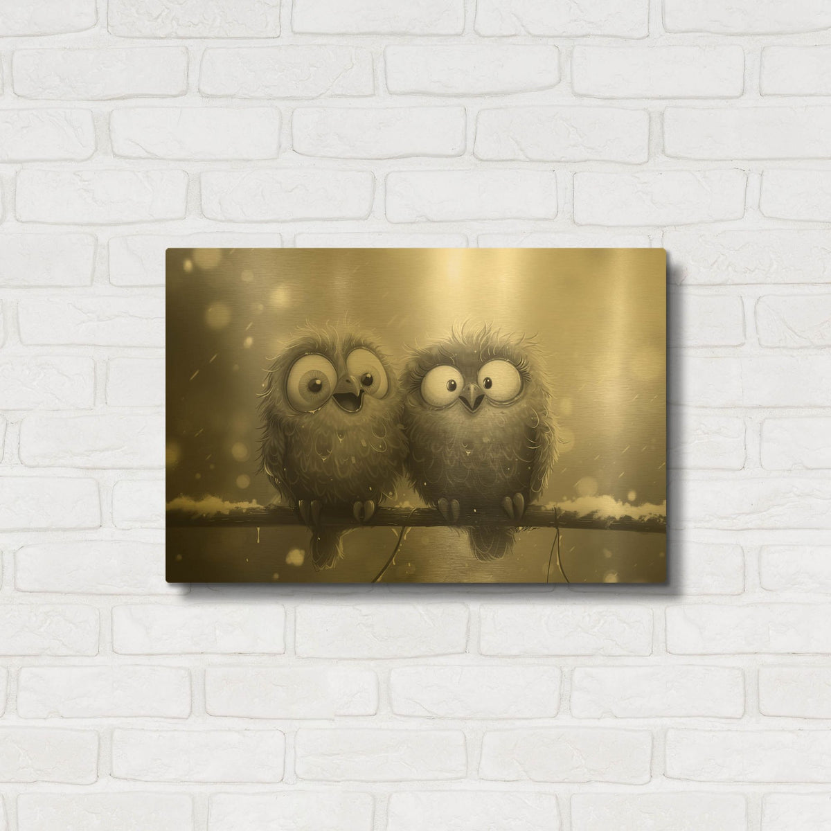 'Black And White Owls' By Momart Gold Metal Wall Art