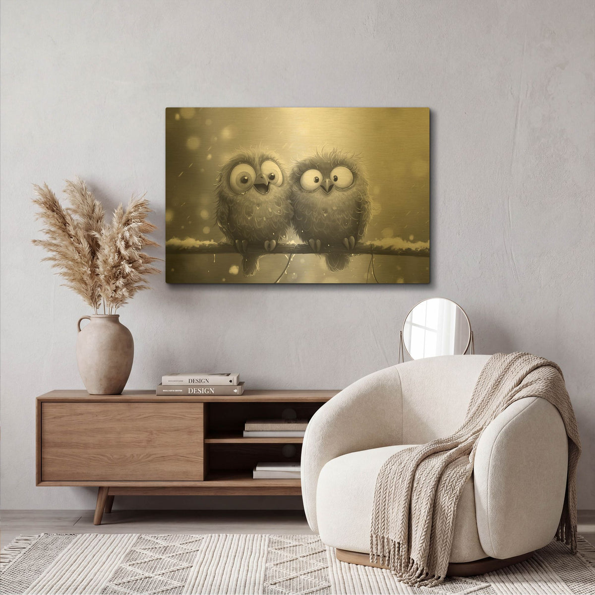 'Black And White Owls' By Momart Gold Metal Wall Art