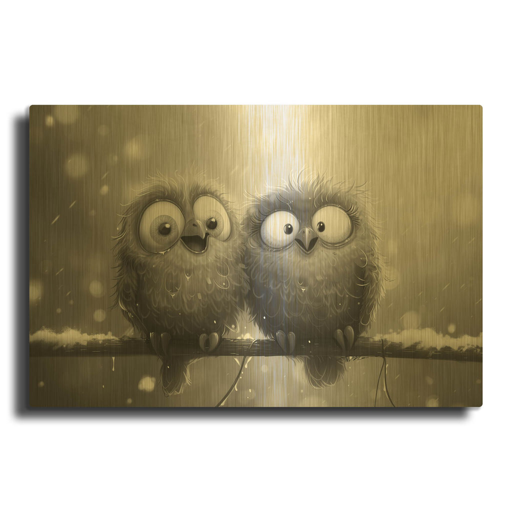 'Black And White Owls' By Momart Gold Metal Wall Art