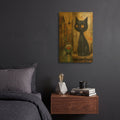 'Black Cat And Goldfish 2' By Momart Gold Metal Wall Art