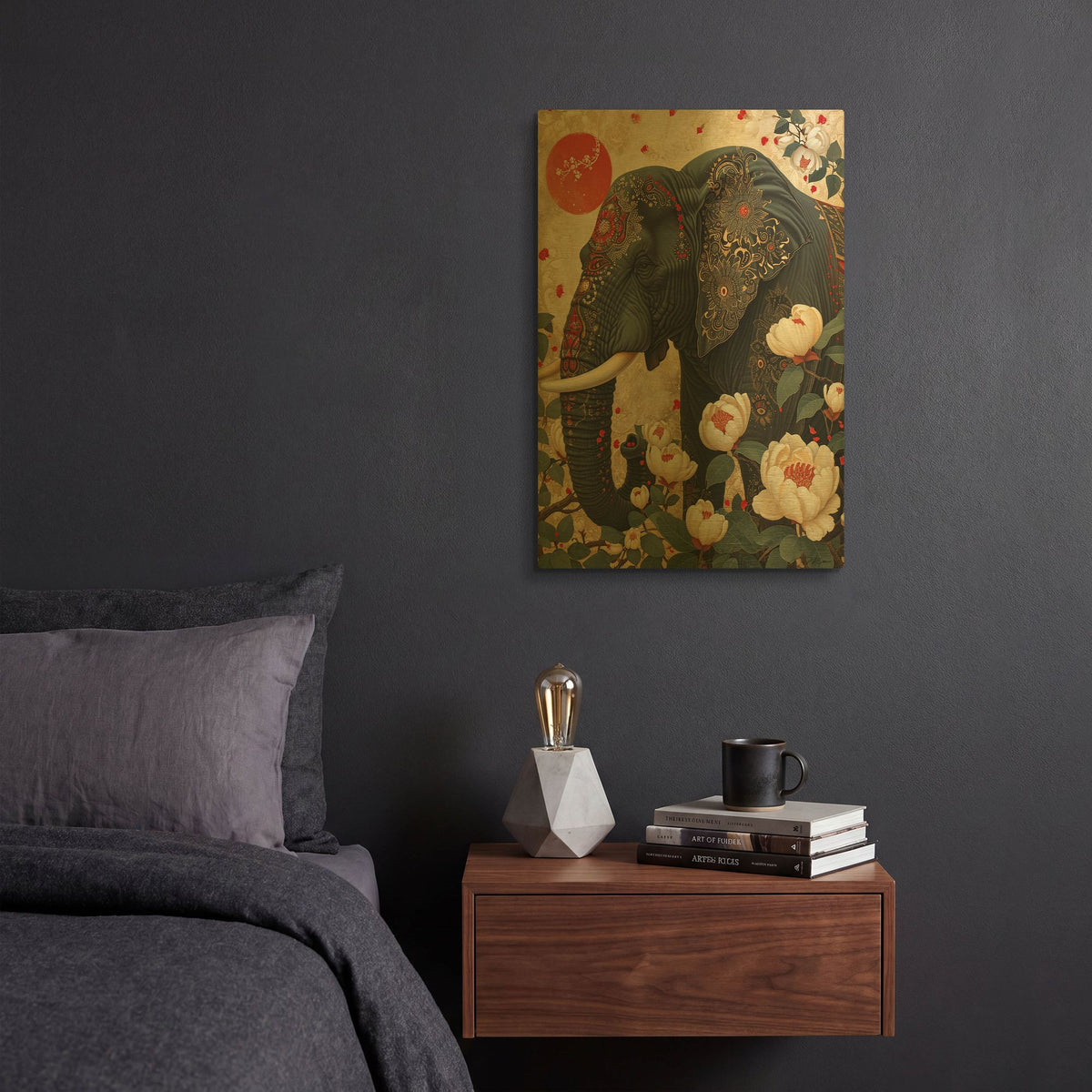 'Black Elephant' By Momart Gold Metal Wall Art