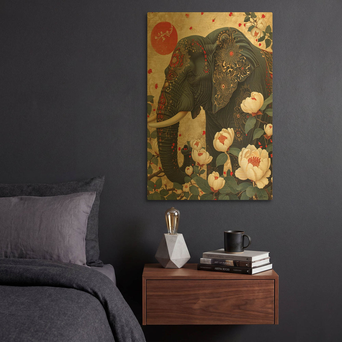 'Black Elephant' By Momart Gold Metal Wall Art