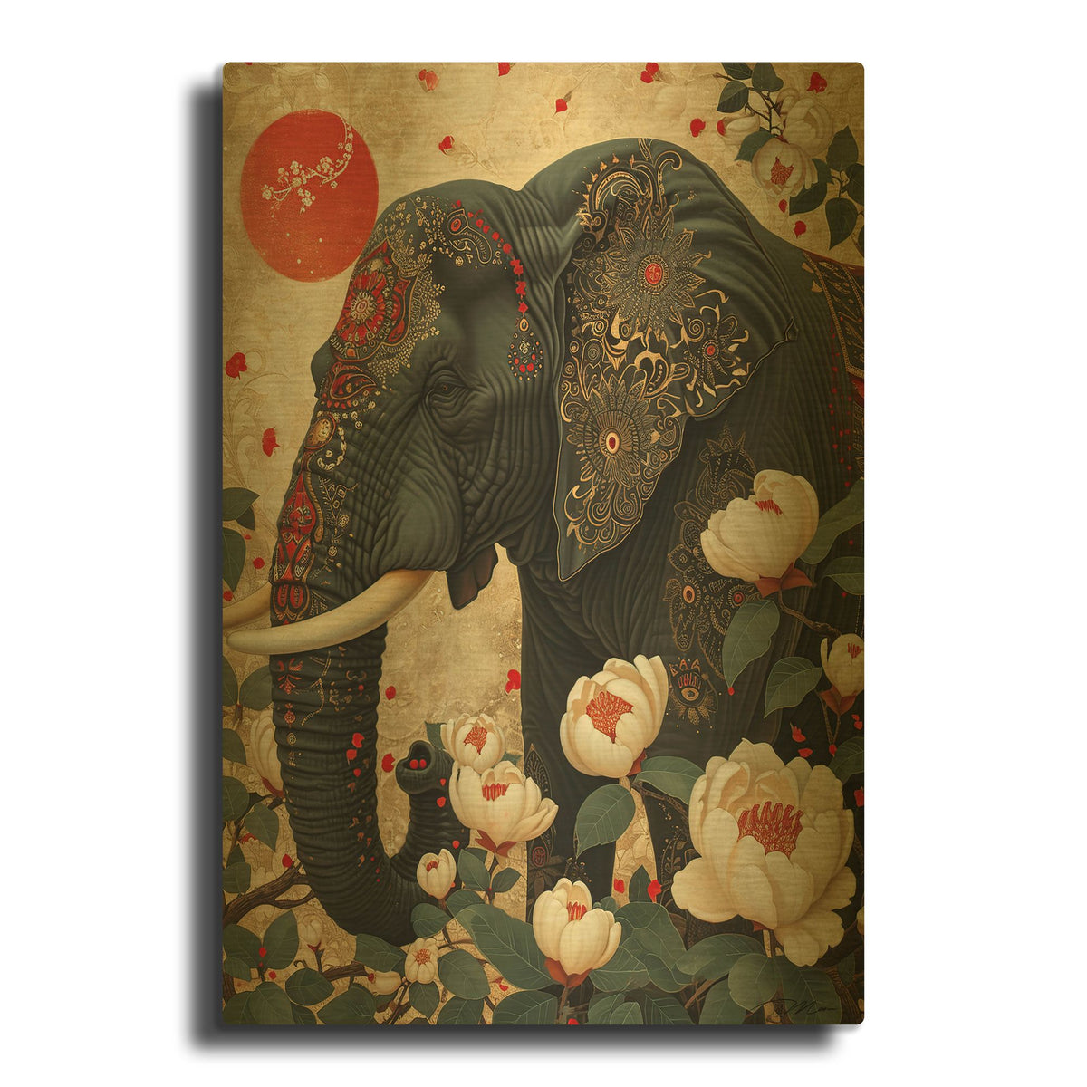 'Black Elephant' By Momart Gold Metal Wall Art