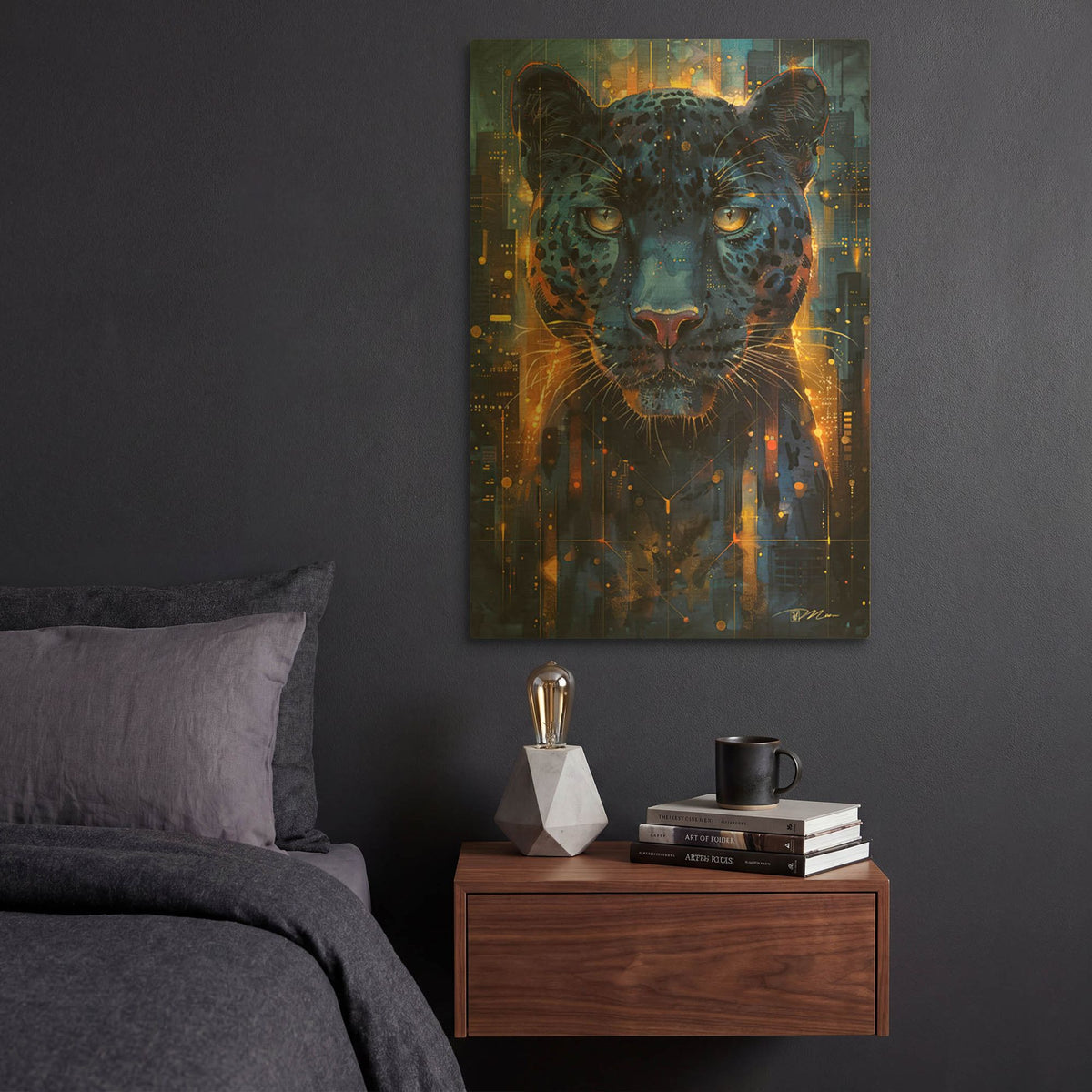 'Black Panther In The City' By Momart Gold Metal Wall Art