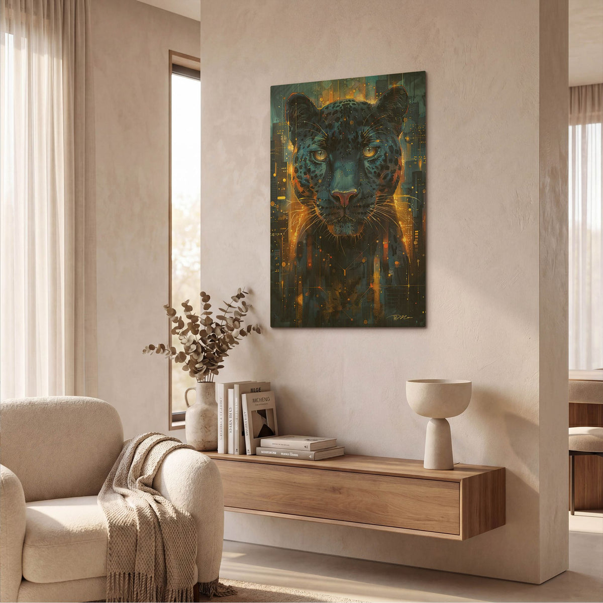 'Black Panther In The City' By Momart Gold Metal Wall Art