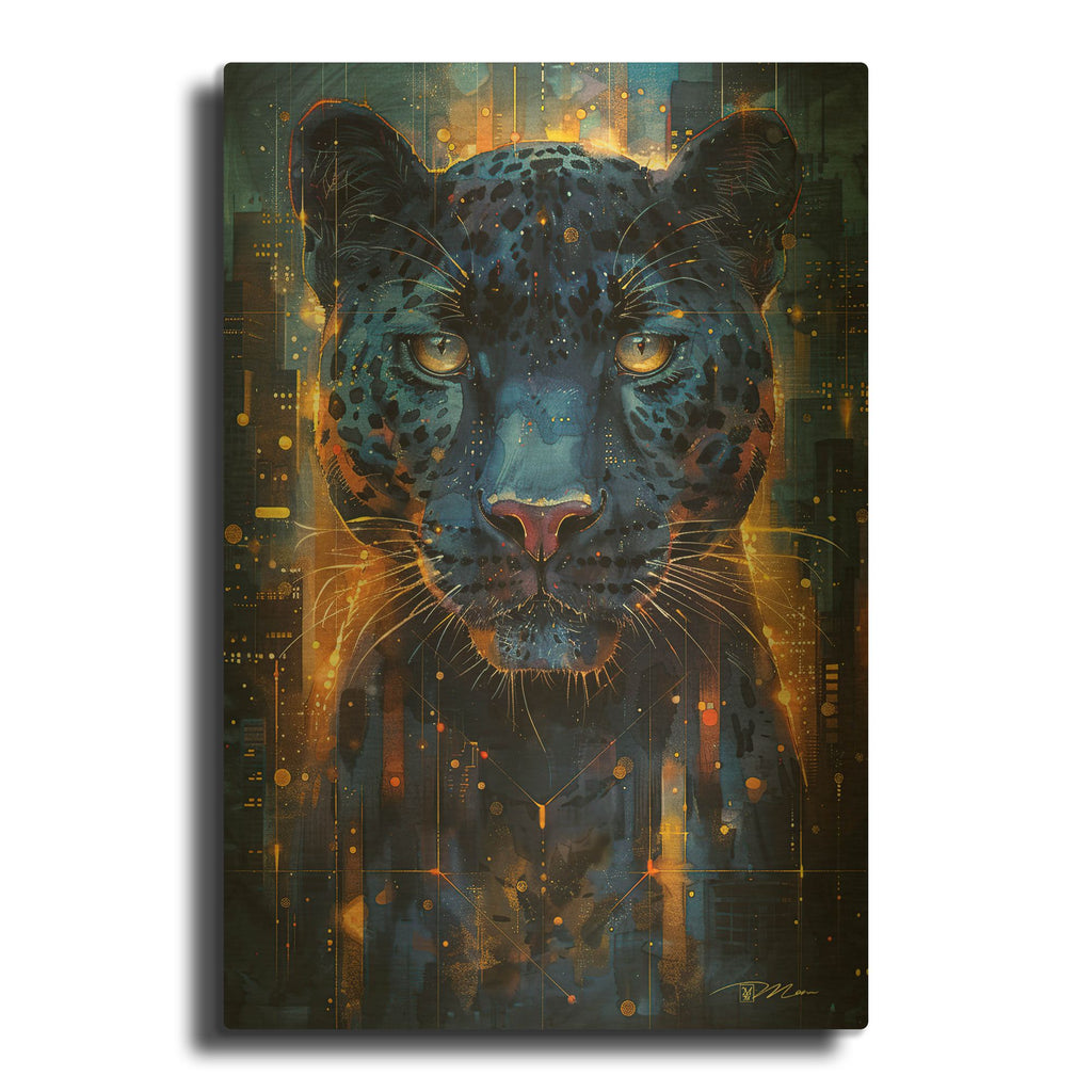 'Black Panther In The City' By Momart Gold Metal Wall Art