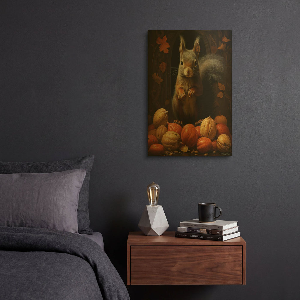 'Black Squirrel With Nuts' By Momart Gold Metal Wall Art