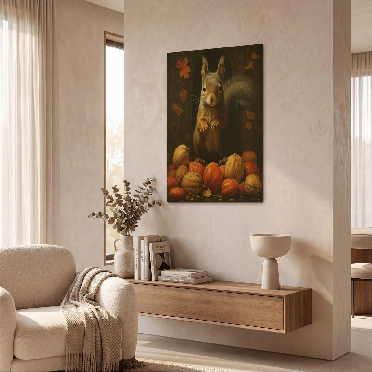 'Black Squirrel With Nuts' By Momart Gold Metal Wall Art