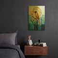 'Blue And Yellow Bird' By Momart Gold Metal Wall Art