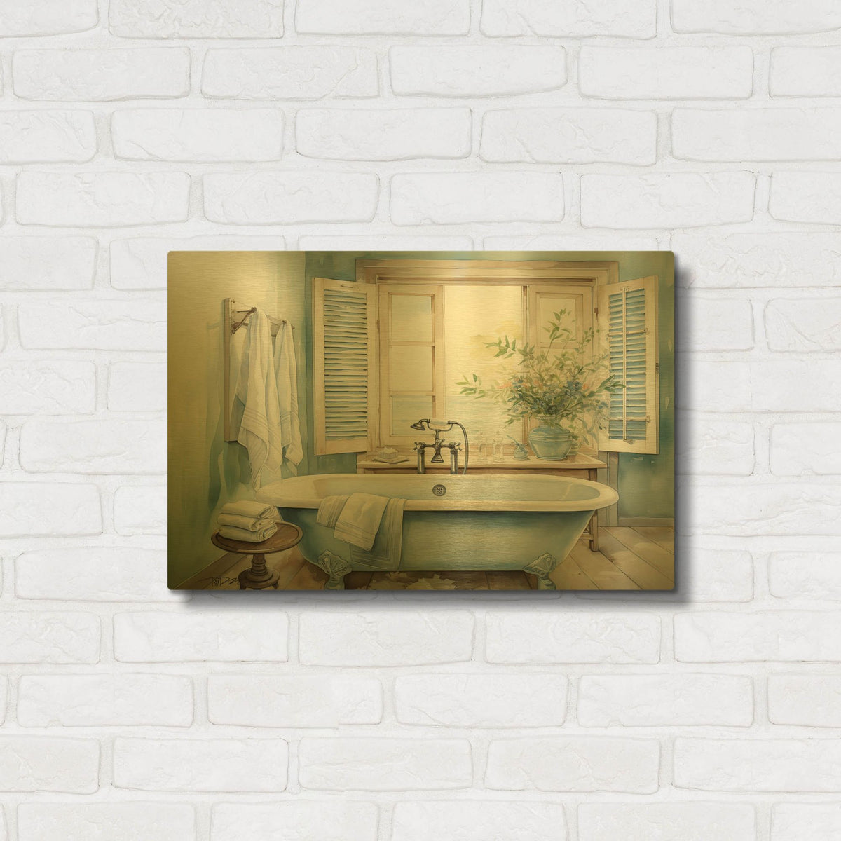 'Blue Bathtub' By Momart Gold Metal Wall Art