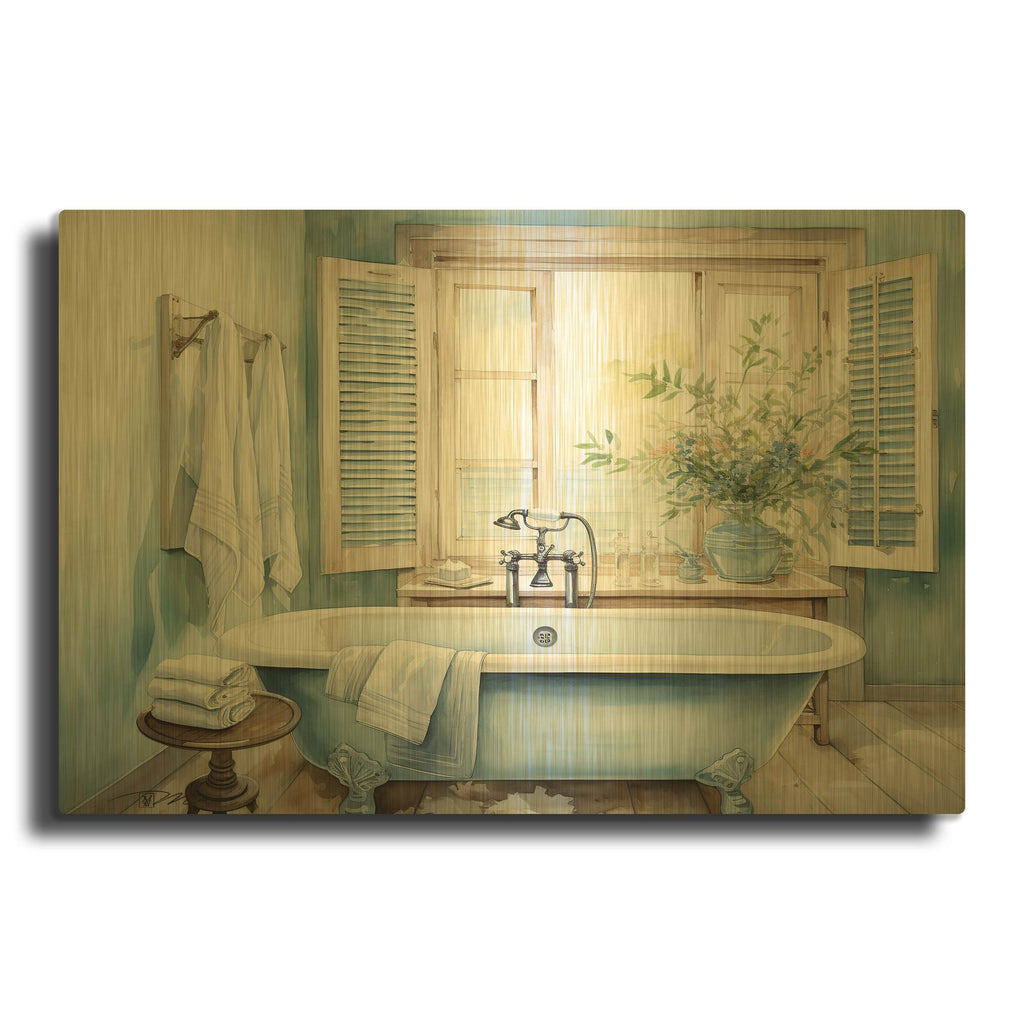 'Blue Bathtub' By Momart Gold Metal Wall Art