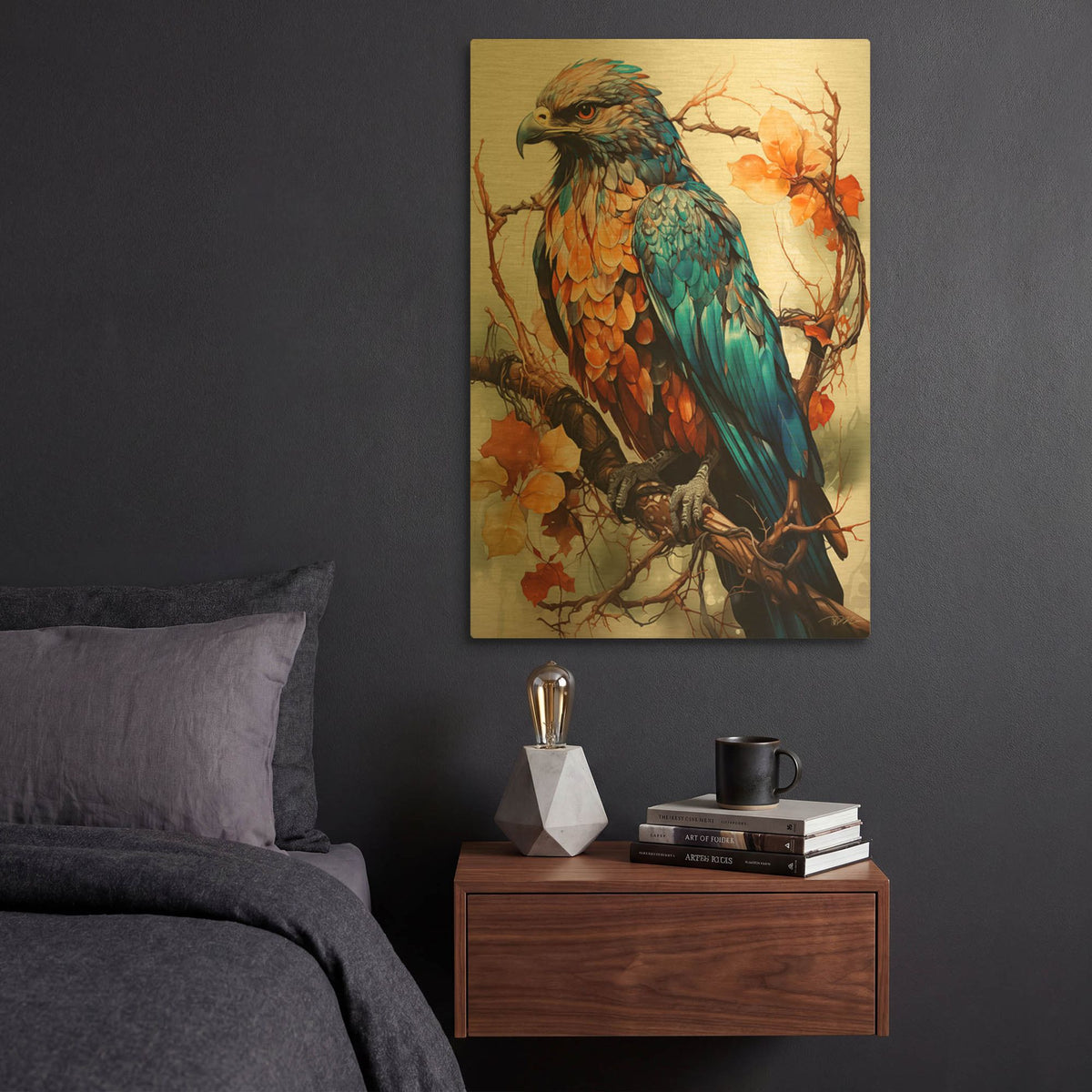 'Blue Hawk' By Momart Gold Metal Wall Art
