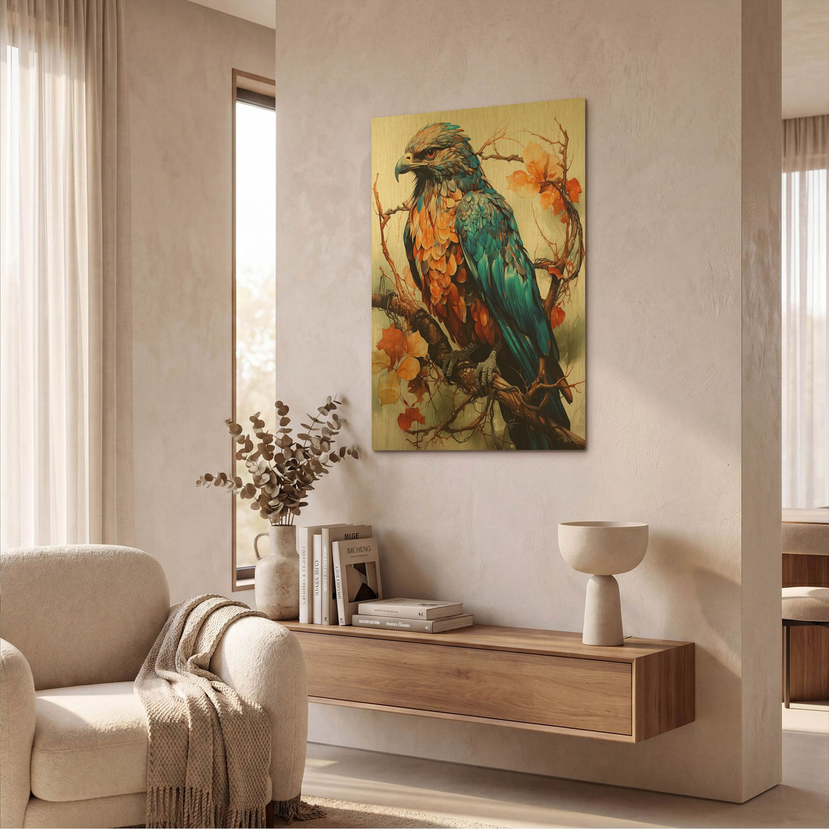 'Blue Hawk' By Momart Gold Metal Wall Art
