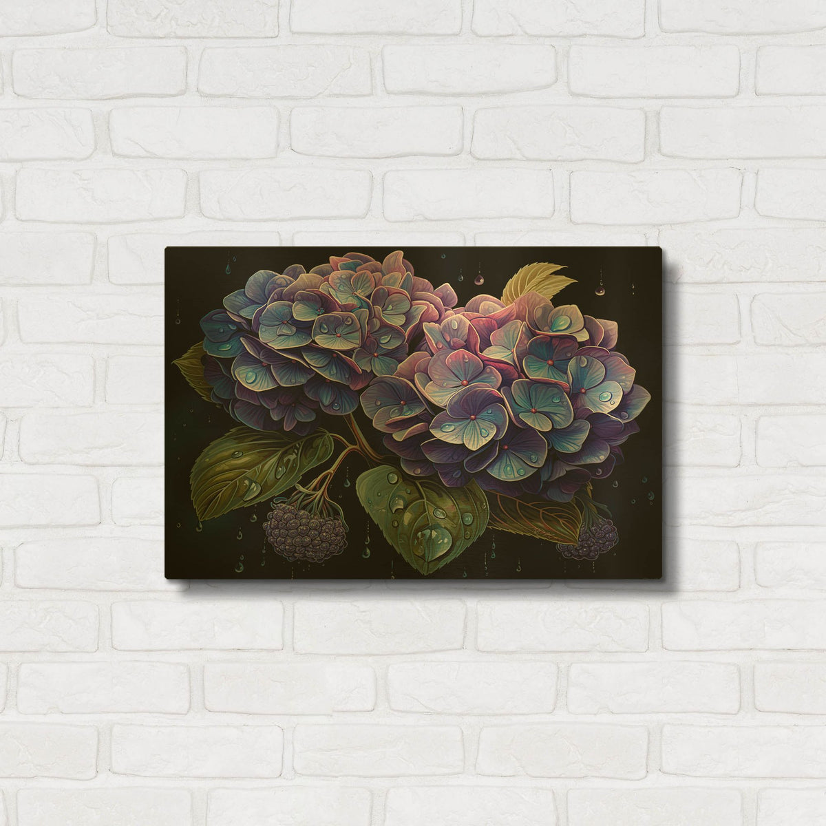 'Blue Hydrangea' By Momart Gold Metal Wall Art