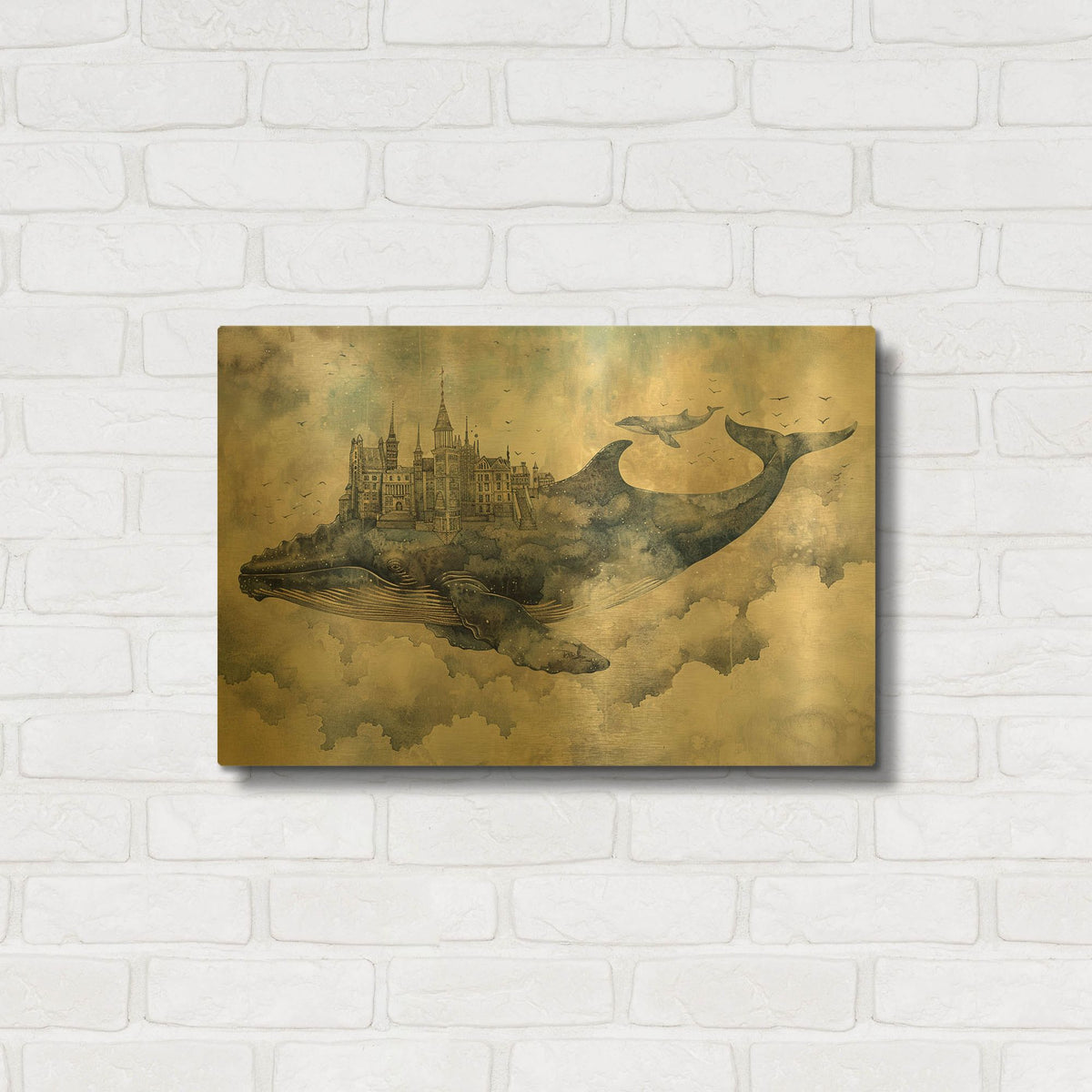 'Blue Whale And City' By Momart Gold Metal Wall Art
