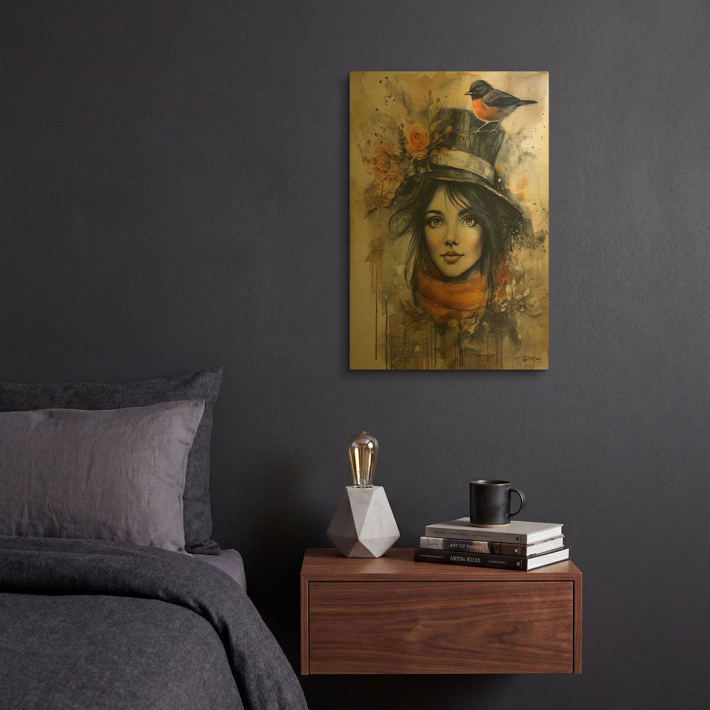 'Brunette With The Cylinder' By Momart Gold Metal Wall Art