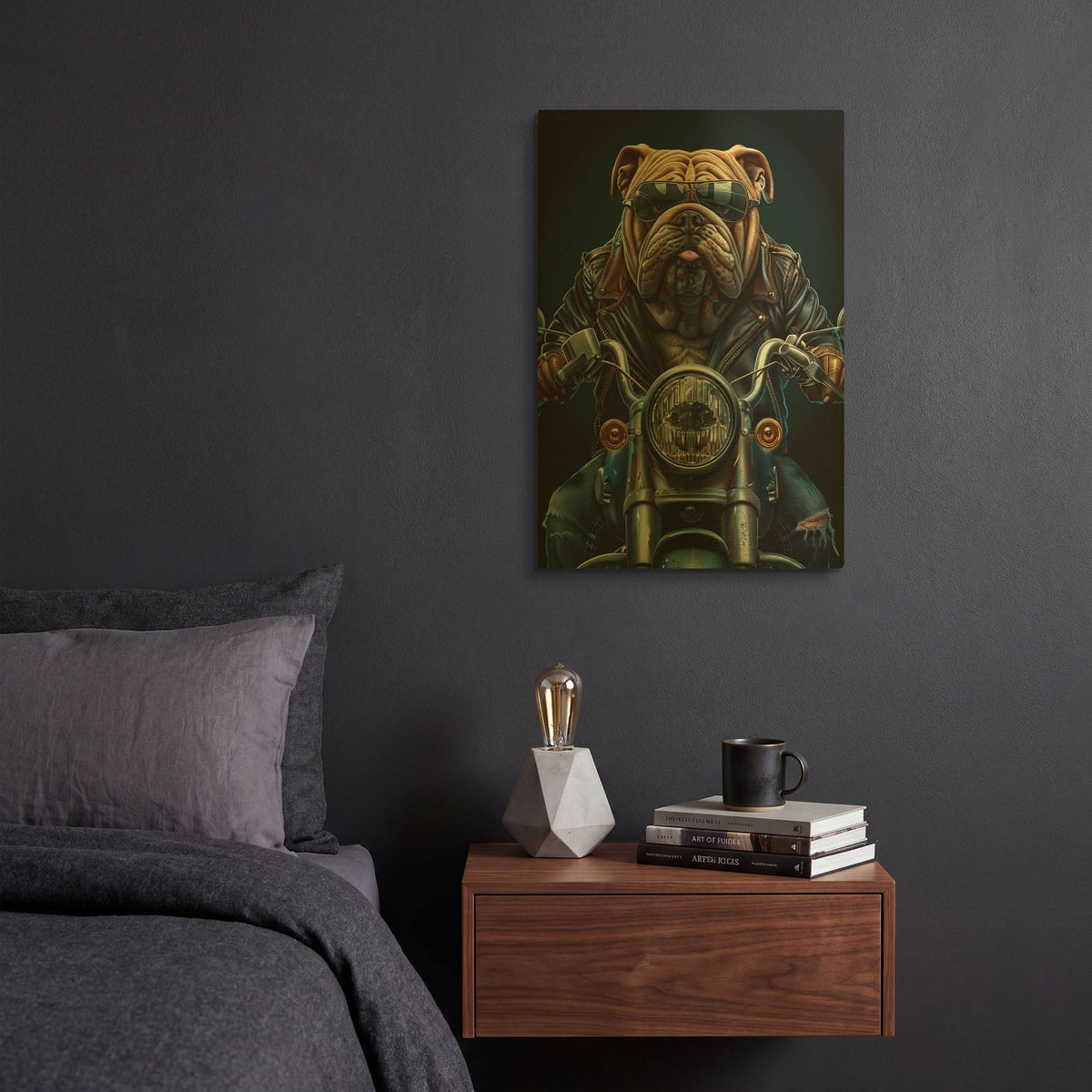'Bulldog On The Bike' By Momart Gold Metal Wall Art